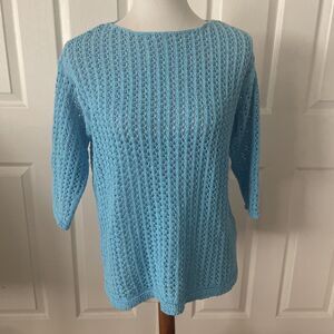 J Jill Womens Sweater Size Small Blue 3/4 Sleeve Round Neck Large Knit